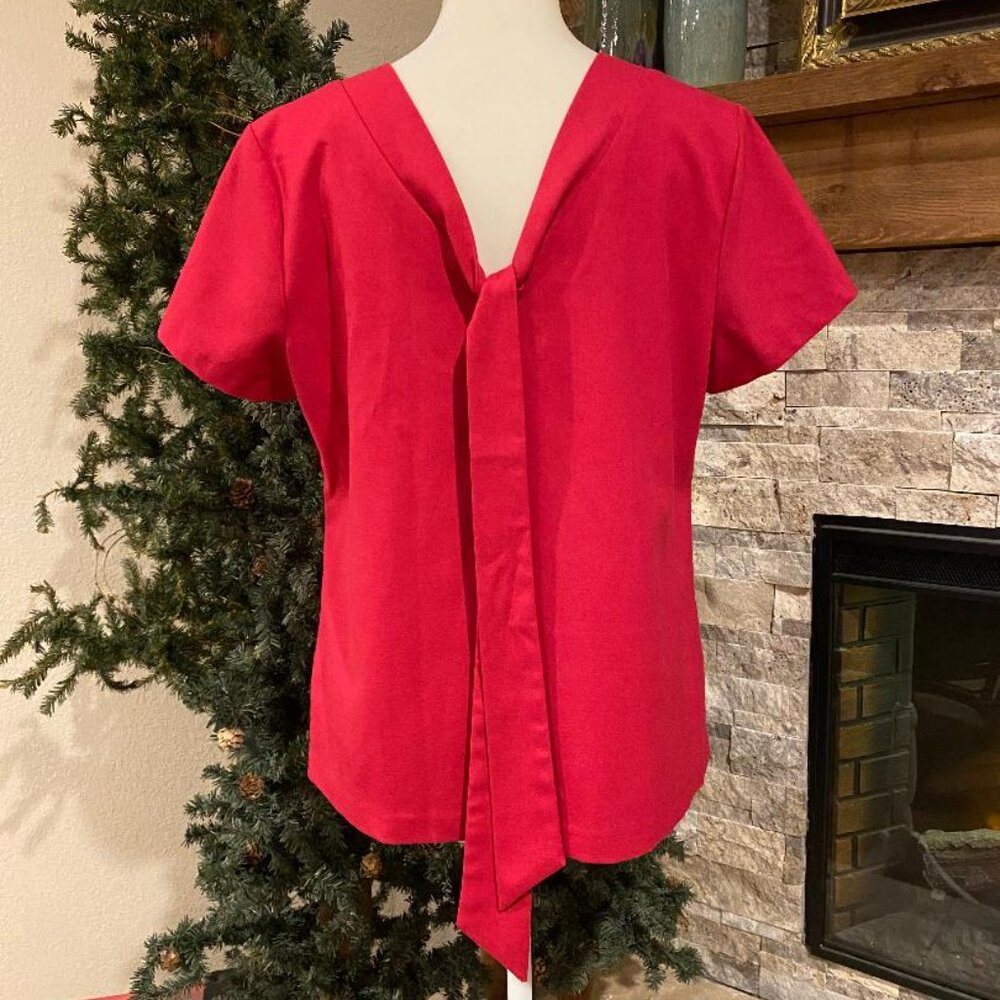 BANANA REPUBLIC Short Sleeve Tie Back Suit Career Shirt RED Sz Petite MEDIUM